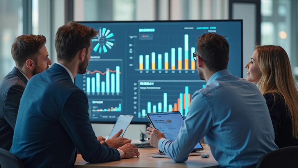 Команда профессионалов анализирует эффективность системы управления знаниями на общей встрече