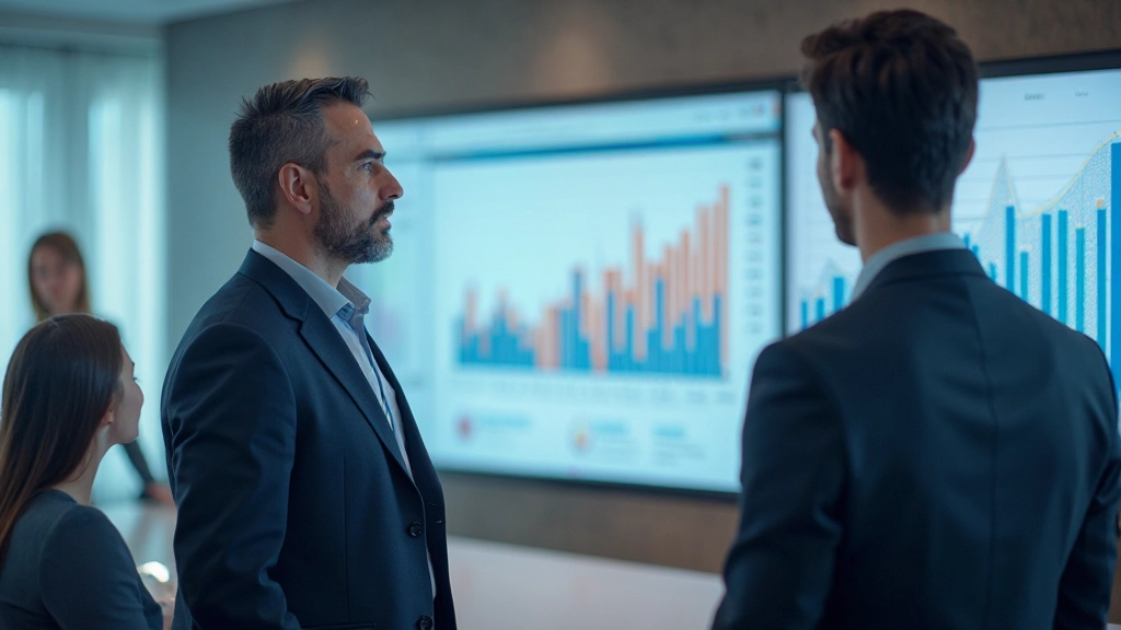 Консультант демонстрирует аналитический инструмент на интерактивном экране