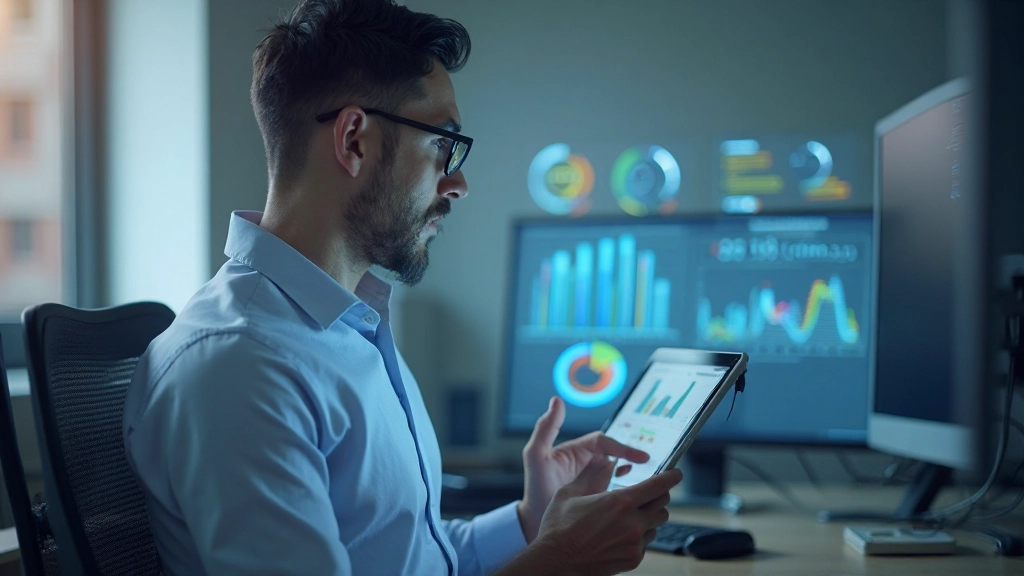 Профессионал анализирует базу данных и аналитику на планшете